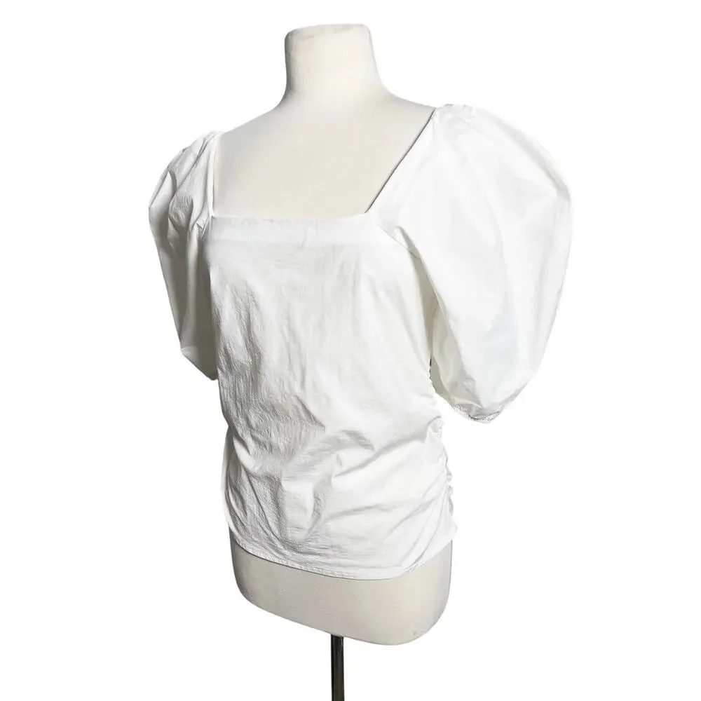 ZARA Women’s Boho Square Neck White Puff Sleeve Peasant Top
